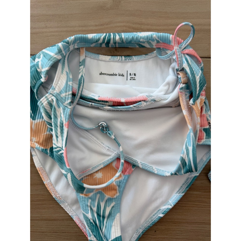Abercrombie Kids Tropical Floral Swimsuit & Cover Up Dress Set Blue Orange 9/10 - Picture 3 of 8